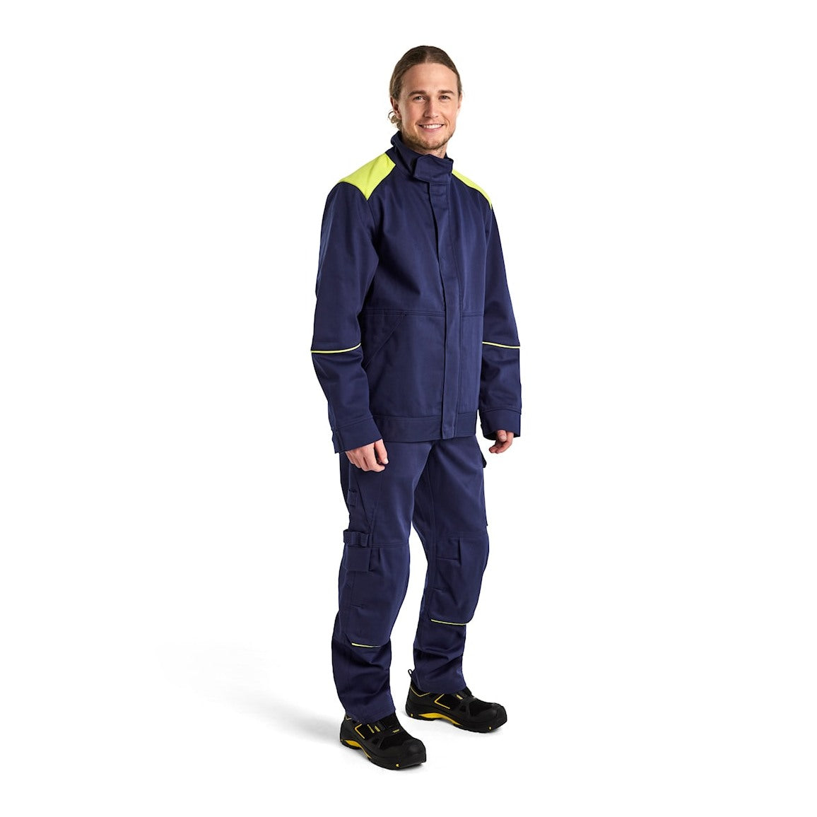 Blaklader Welding Jacket 4801 #colour_navy-blue-hi-vis-yellow