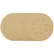 Draper Tools Gold Sanding Discs With Hook & Loop, 125mm, 180 Grit, 8 Dust Extraction Holes (Pack Of 10)