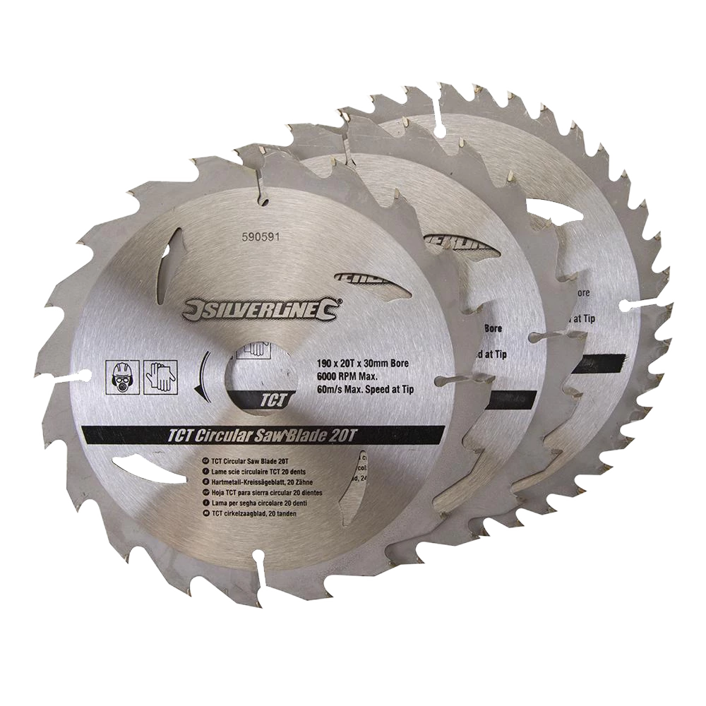 Silverline TCT Circular Saw Blades 20, 24, 40T 3Pk