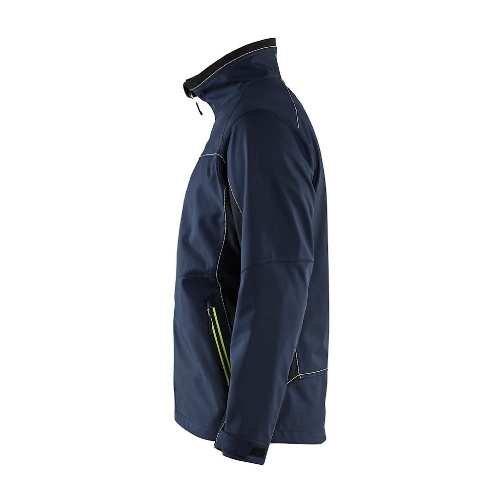 Blaklader Softshell Jacket 4950 #colour_dark-navy-blue-hi-vis-yellow