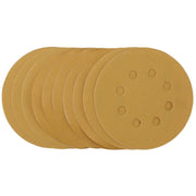 Draper Tools Gold Sanding Discs With Hook & Loop, 125mm, 320 Grit, 8 Dust Extraction Holes (Pack Of 10)