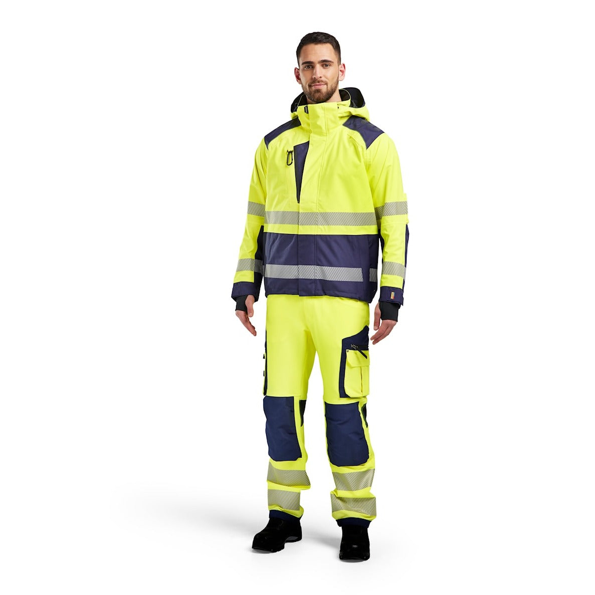 Blaklader Shell Jacket Hi-Vis 4435 #colour_hi-vis-yellow-navy-blue