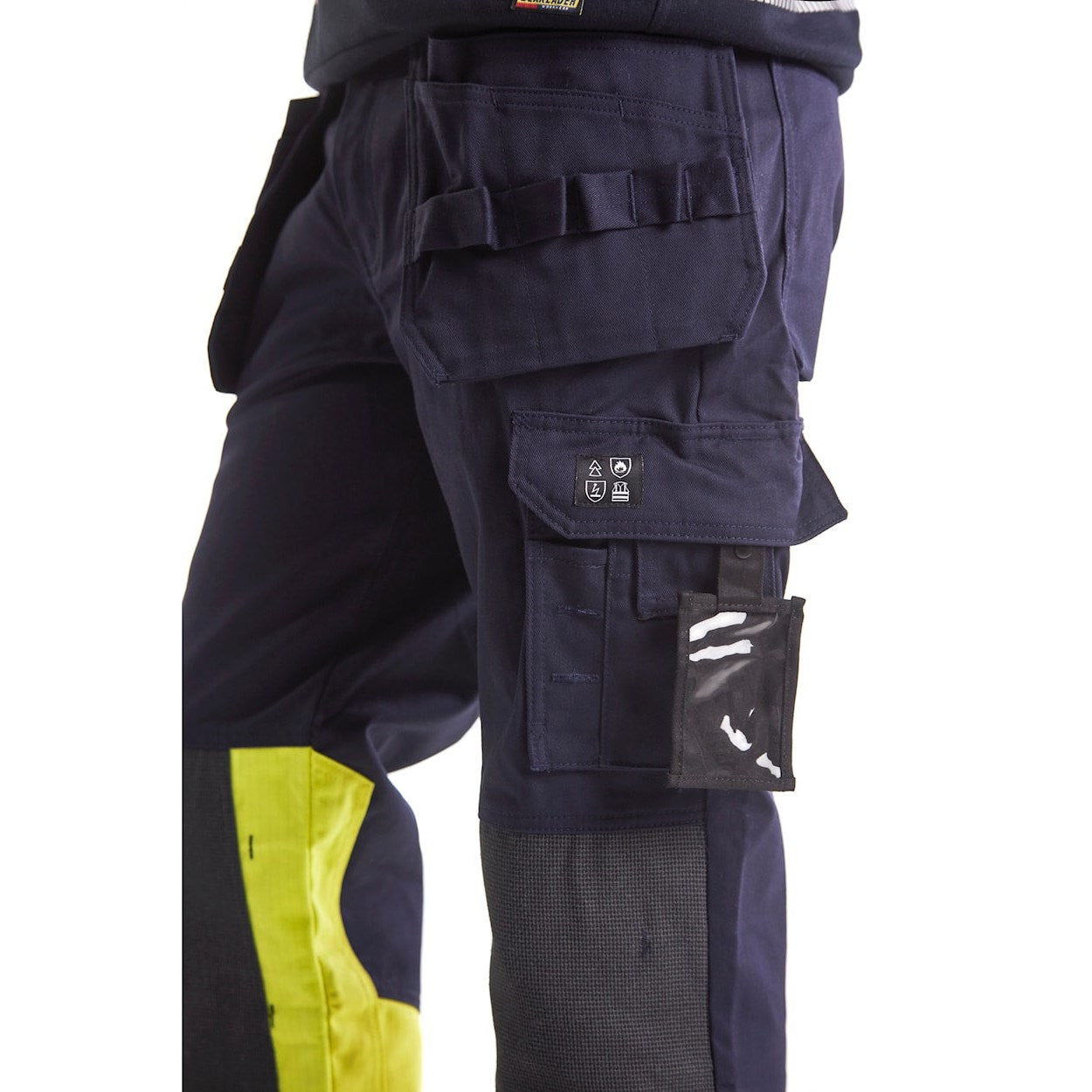 Blaklader Multinorm Craftsman Trousers 1479 #colour_navy-blue-hi-vis-yellow
