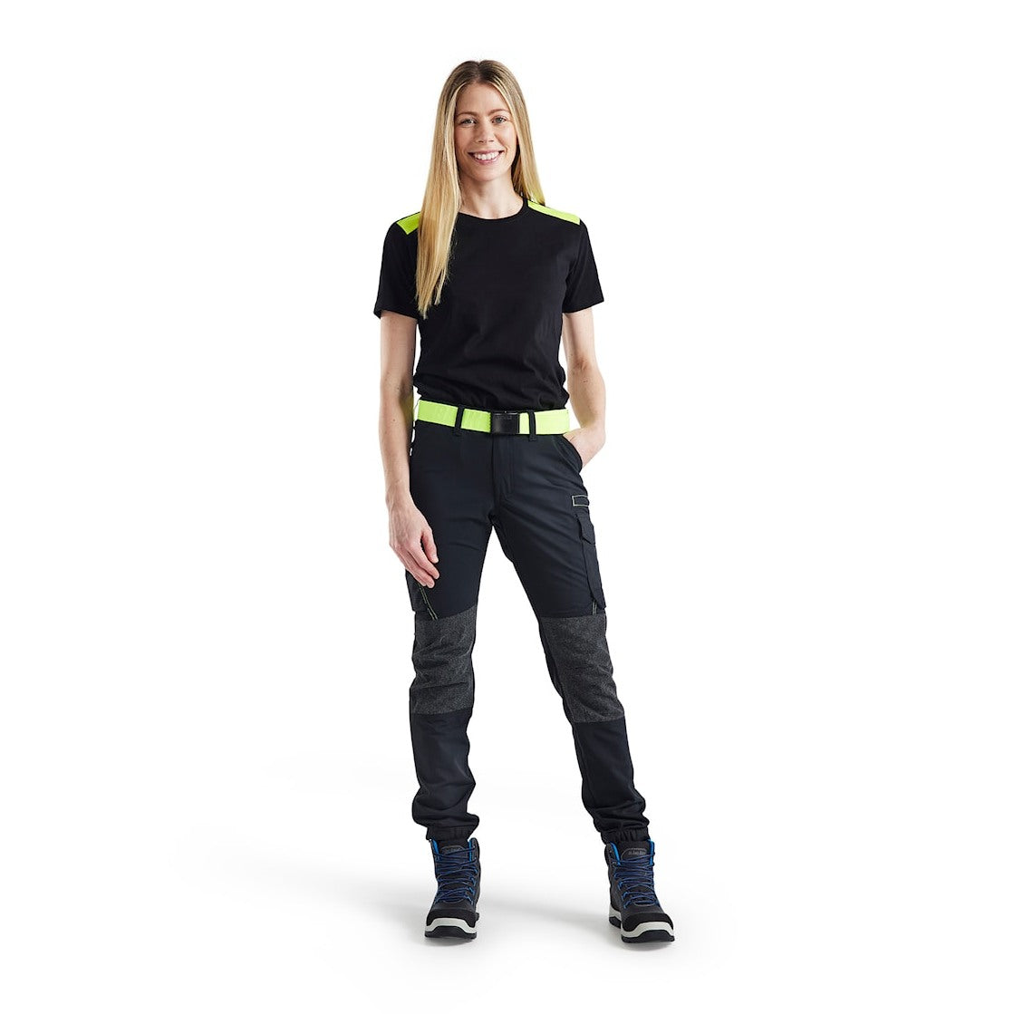 Blaklader Ladies 4-Way Stretch Service Trousers 7122 #colour_black-hi-vis-yellow