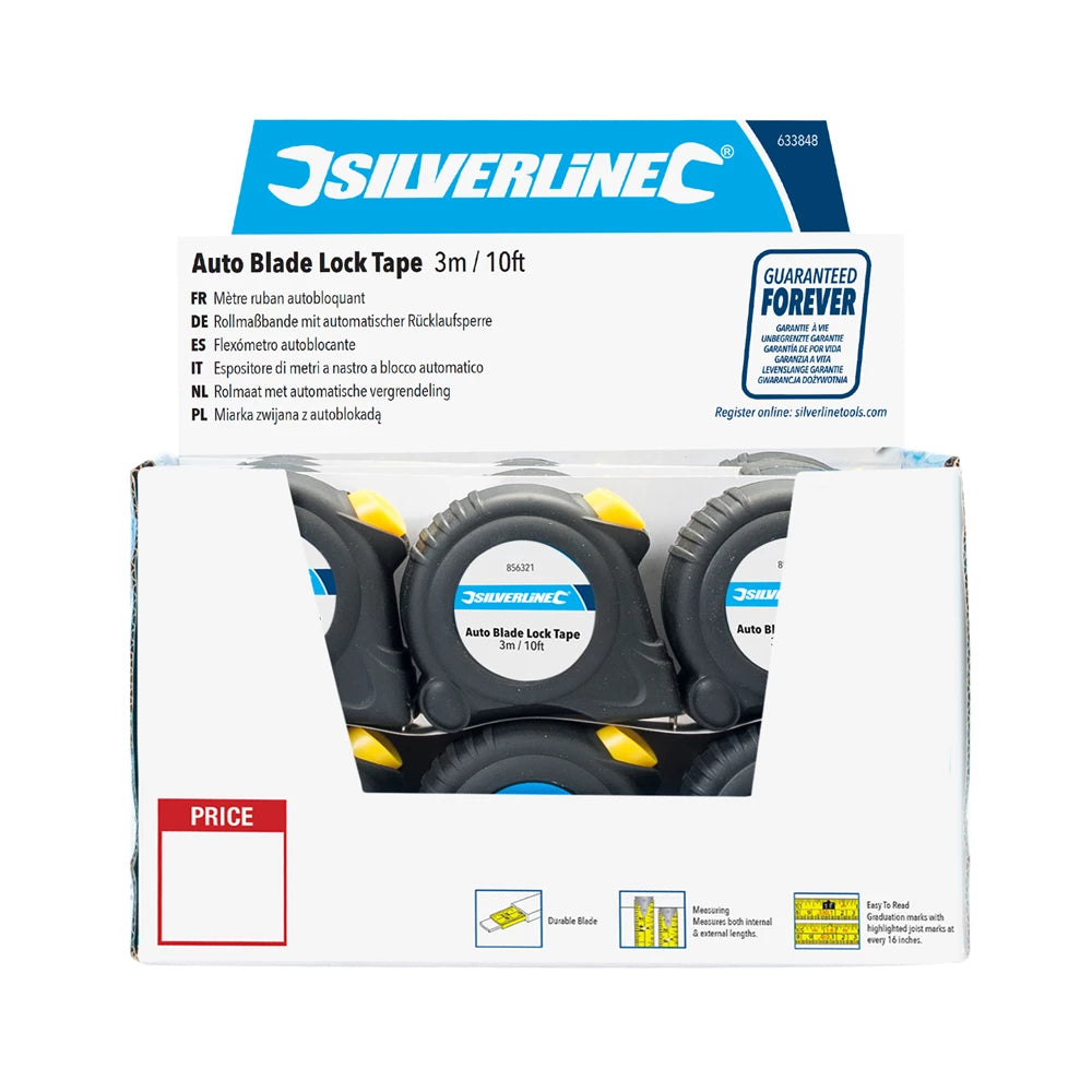 Silverline Auto Blade Lock Tape Display Box - 30pce 3m/10ft x 16mm