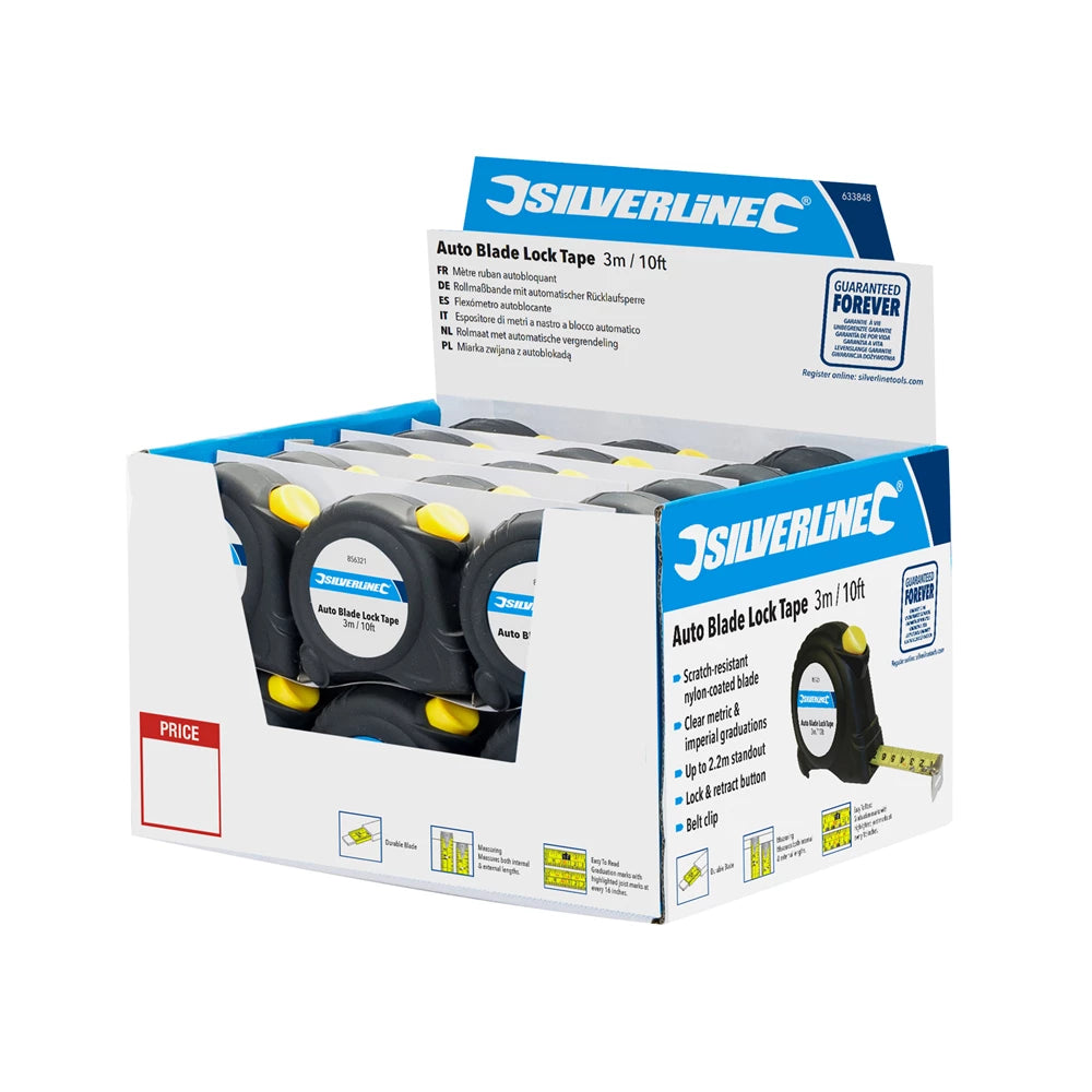 Silverline Auto Blade Lock Tape Display Box - 30pce 3m/10ft x 16mm