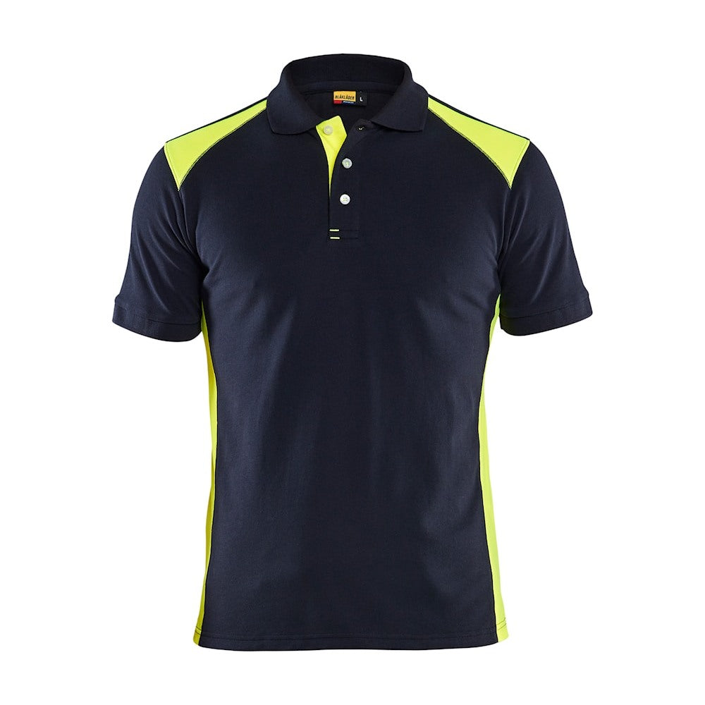Blaklader Polo Shirt 3324 #colour_dark-navy-blue-hi-vis-yellow