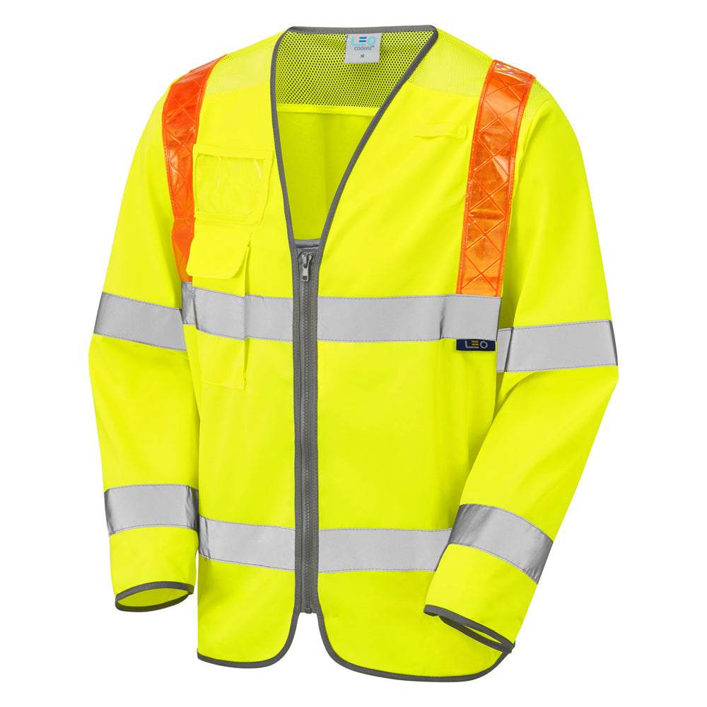 Leo Workwear BARBROOK Leo EcoViz Sleeved Waistcoat with Red Braces