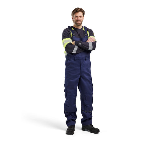 Blaklader Welding Bib Trousers 2601 #colour_navy-blue-hi-vis-yellow