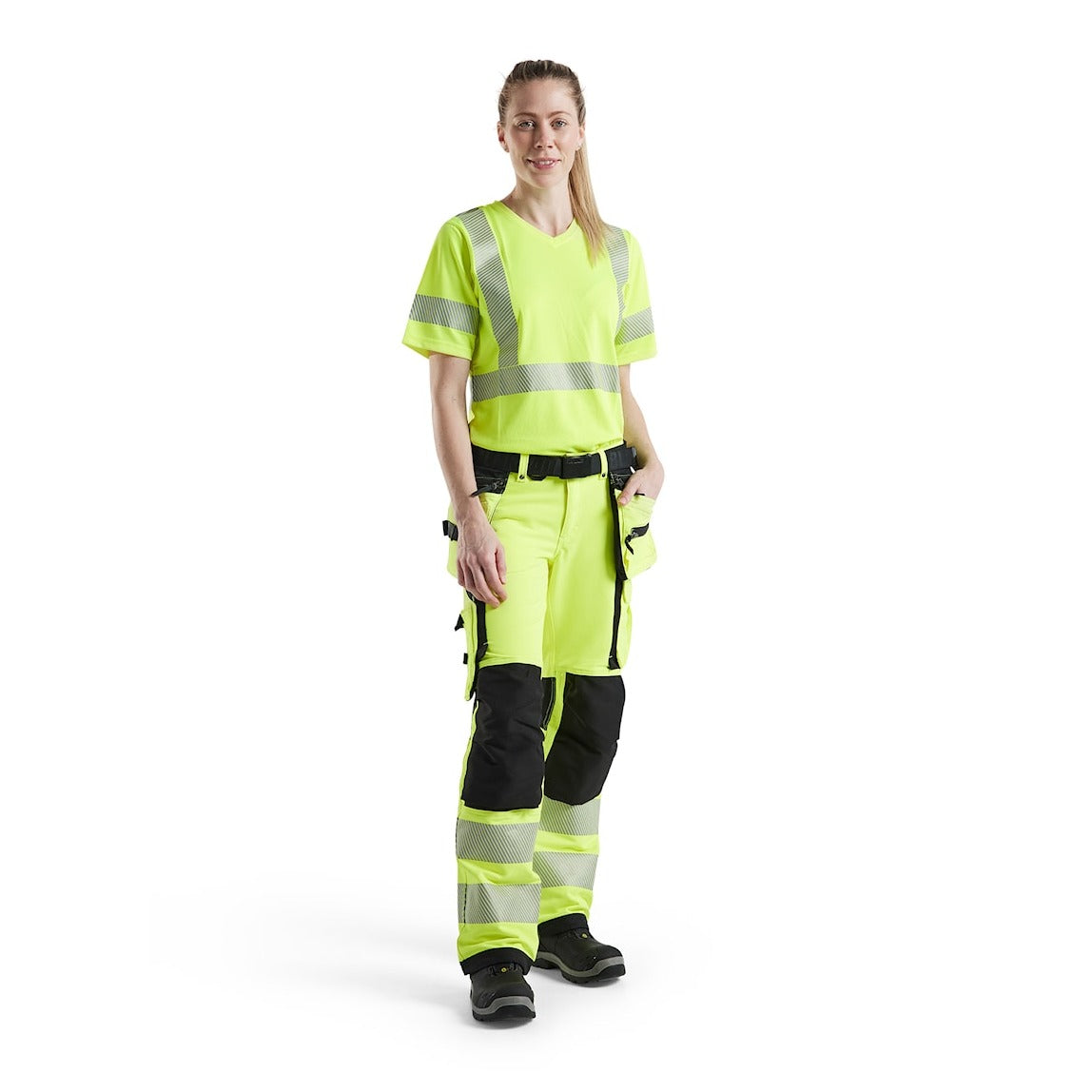 Blaklader Women's 4-Way-Stretch Hi-Vis Trousers 7197 #colour_hi-vis-yellow-black