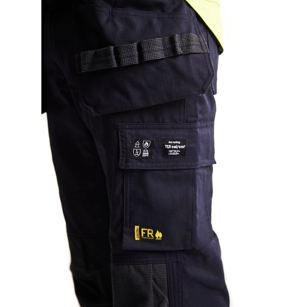 Blaklader Multinorm Inherent Trousers 1489 #colour_navy-blue-hi-vis-yellow