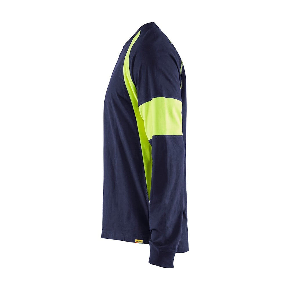 Blaklader Long Sleeved T-Shirt 3520 #colour_navy-blue-hi-vis-yellow