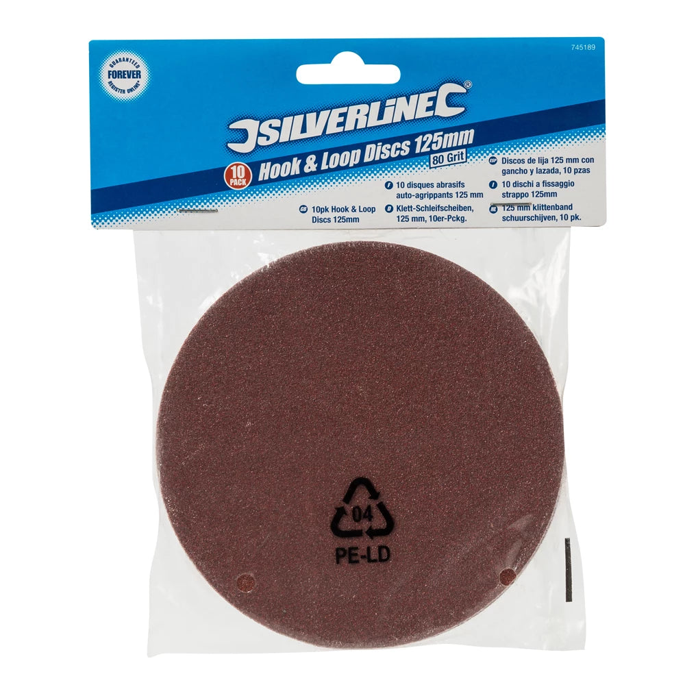 Silverline Hook & Loop Discs 125mm 10Pk - 80 Grit