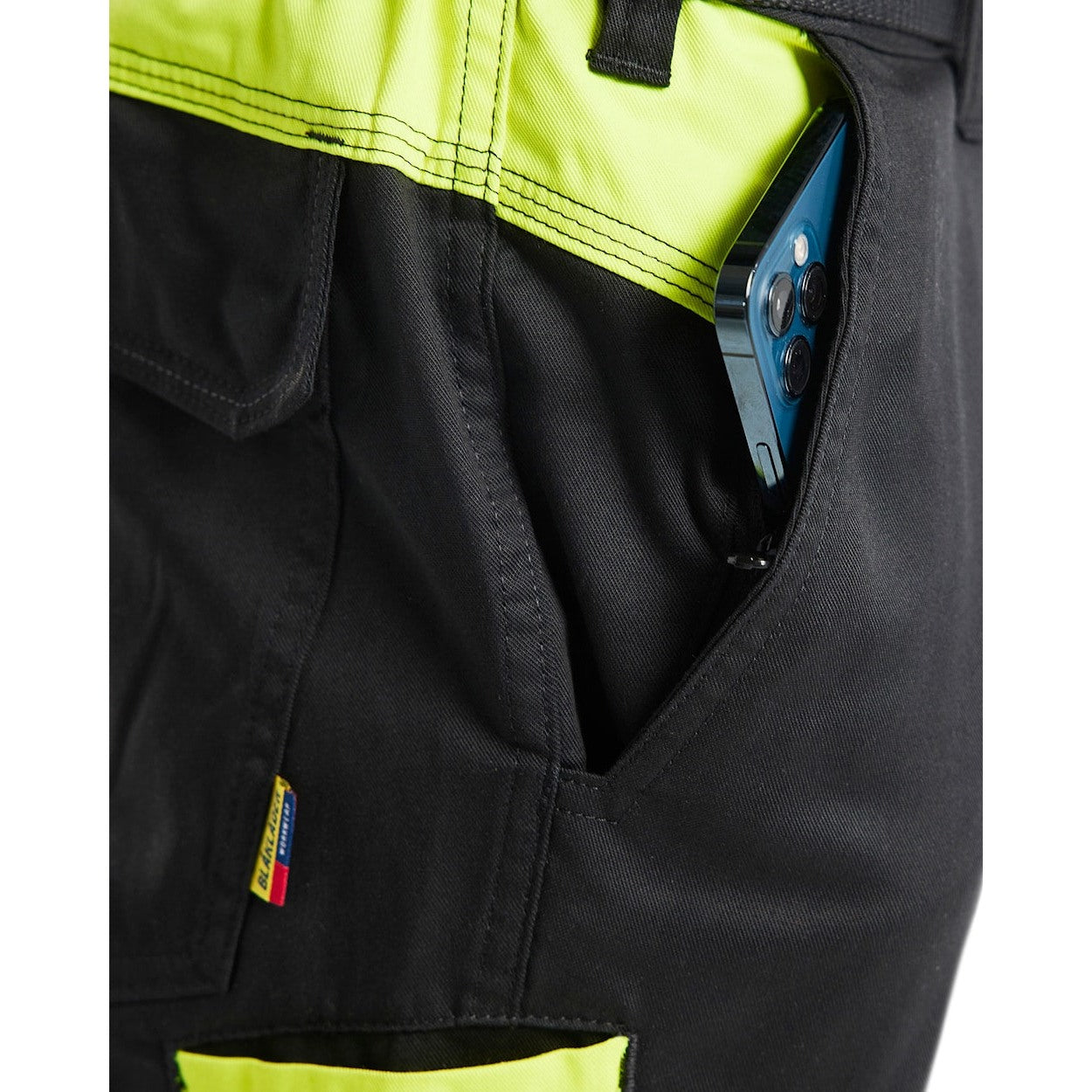Blaklader Industry Trousers Stretch with Knee Pad Pockets 1448 - Black/Hi-vis yellow #colour_black-hi-vis-yellow