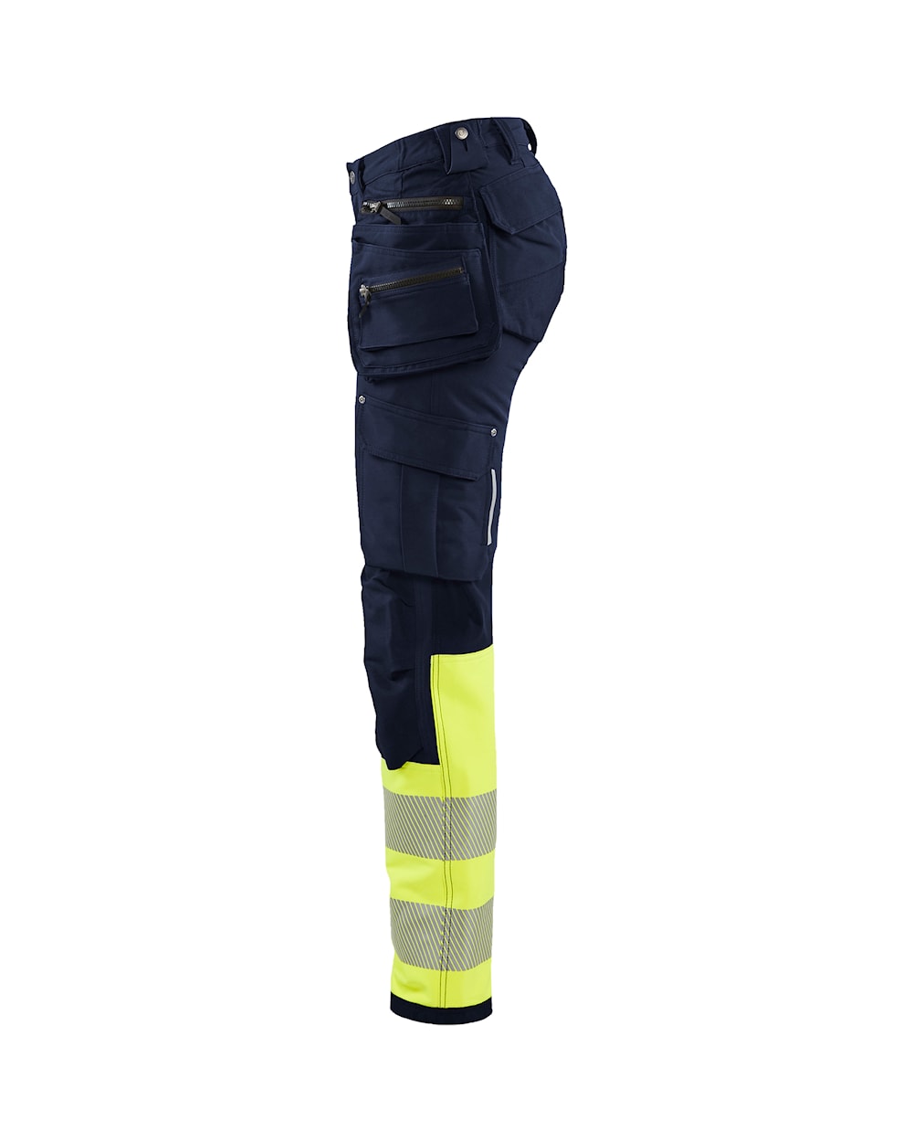 Blaklader Women's Hi-Vis 4-Way-Stretch Trousers 7193 #colour_navy-blue-hi-vis-yellow