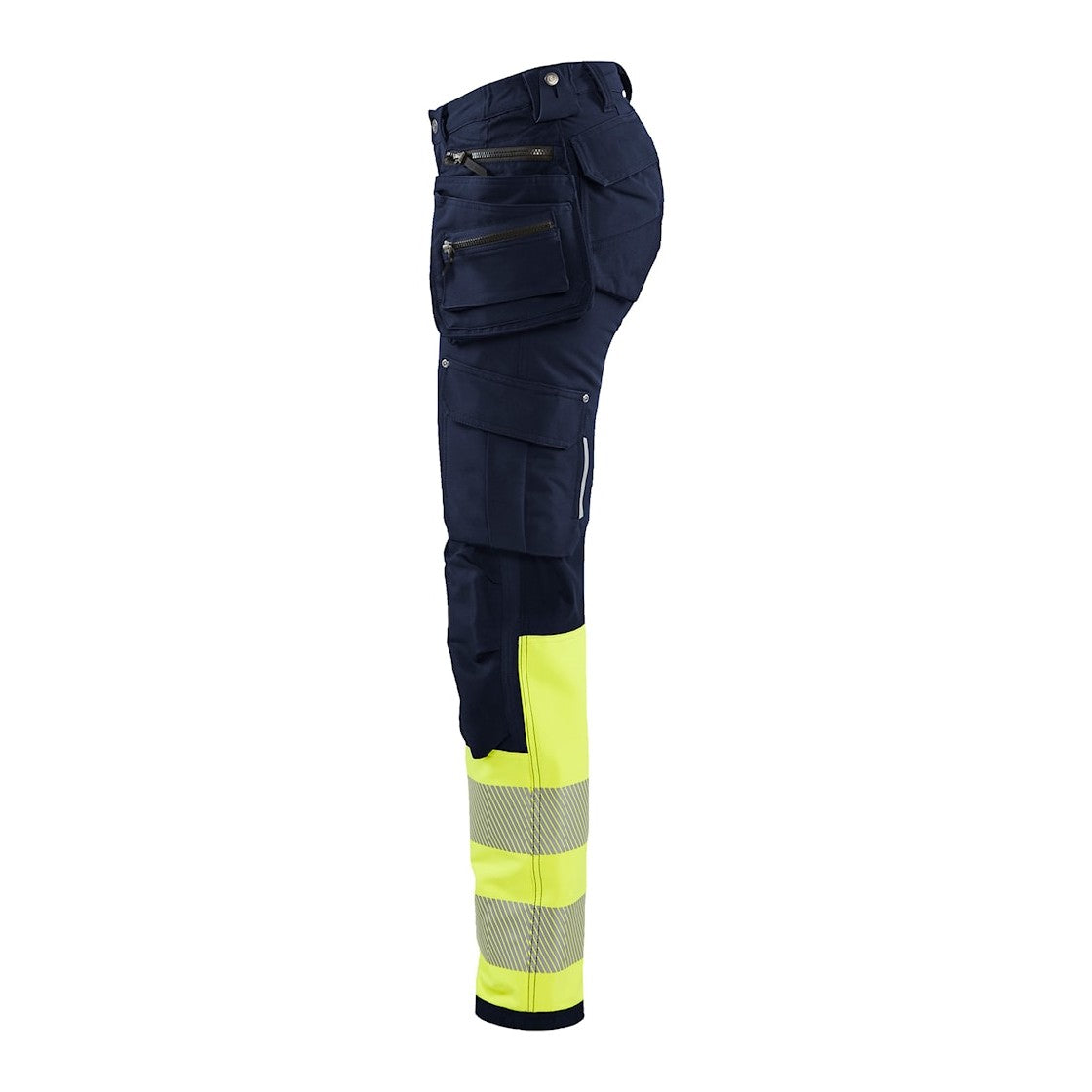 Blaklader Women's Hi-Vis 4-Way-Stretch Trousers 7193 #colour_navy-blue-hi-vis-yellow