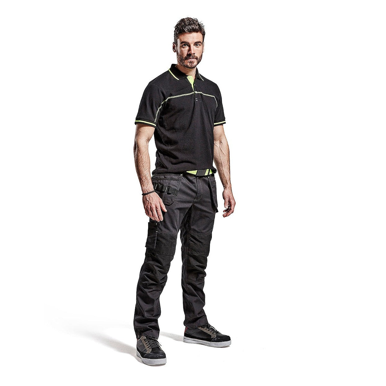 Blaklader Service Trousers with Stretch And Nail Pockets 1496 #colour_black-hi-vis-yellow