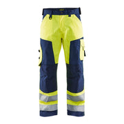 Blaklader Hi-Vis Trousers without Nail Pockets 1566 - Hi-Vis Yellow/Navy Blue