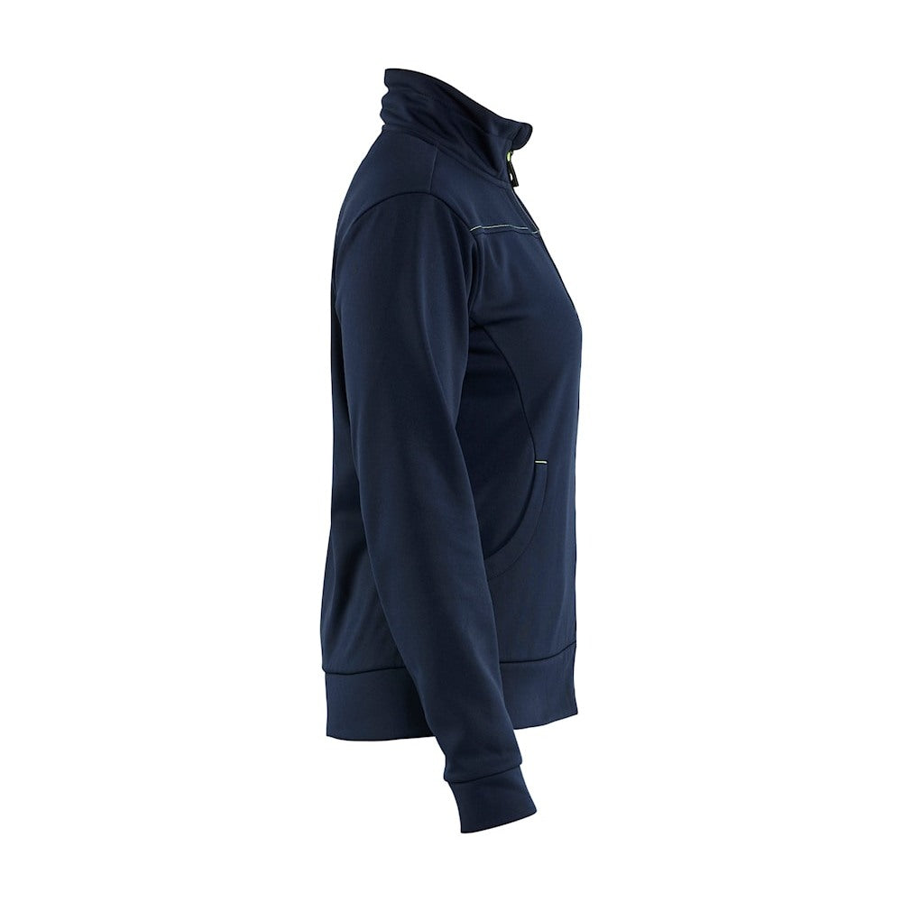 Blaklader Women's Sweatshirt with Full Zip 3394 #colour_dark-navy-blue-hi-vis-yellow