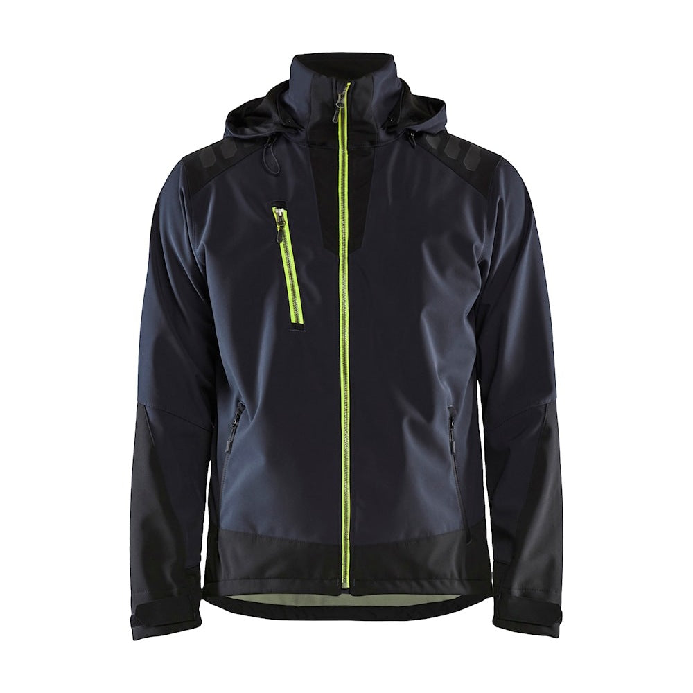 Blaklader Softshell Jacket 4749 #colour_dark-navy-blue-hi-vis-yellow