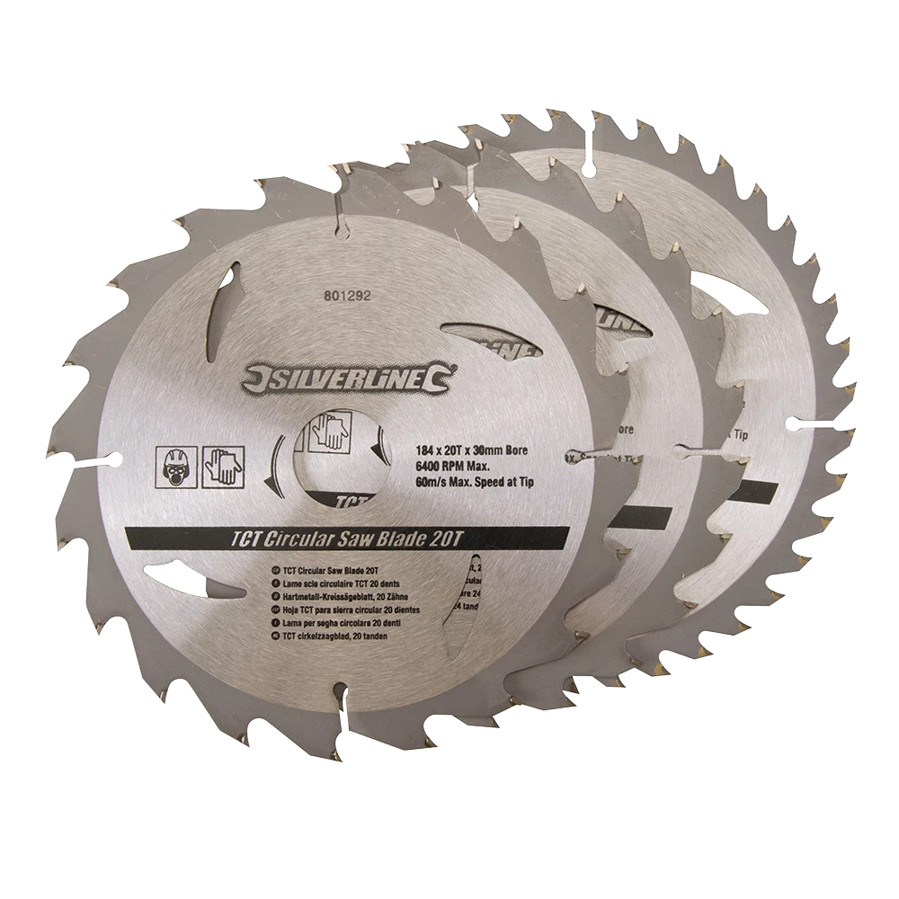 Silverline TCT Circular Saw Blades 20, 24, 40T 3Pk