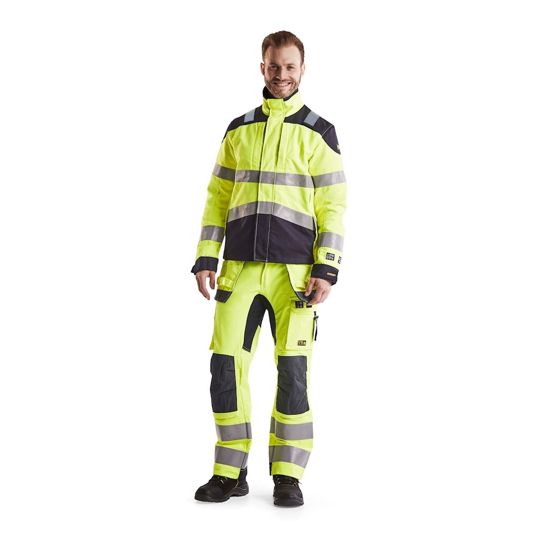 Blaklader Multinorm Inherent Jacket 4089 #colour_hi-vis-yellow-navy-blue