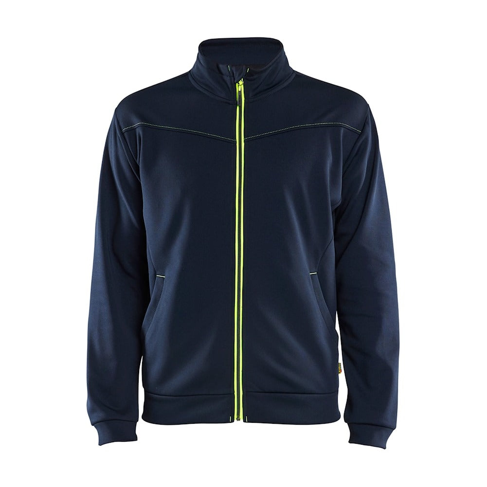 Blaklader Sweatshirt with Full Zip 3362 #colour_dark-navy-blue-hi-vis-yellow