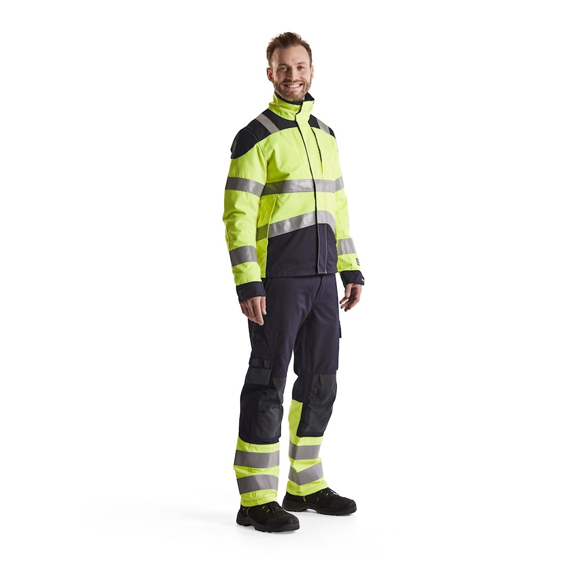 Blaklader Multinorm Inherent Trousers 1488 #colour_navy-blue-hi-vis-yellow