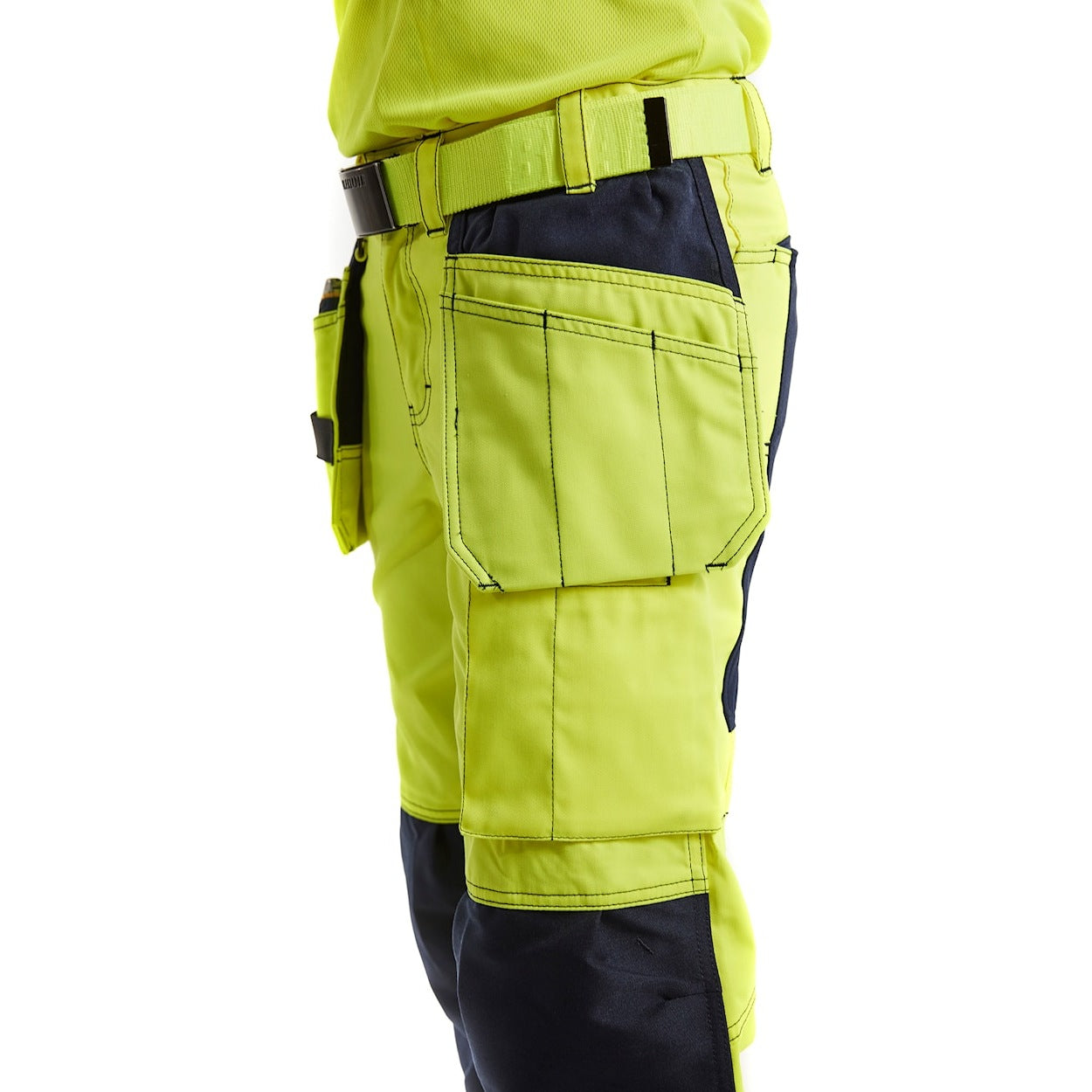 Blaklader Women's Hi-Vis Trousers with Stretch 7163 #colour_hi-vis-yellow-navy-blue