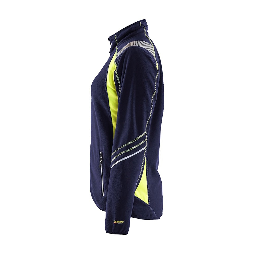 Blaklader Women's Microfleece Jacket 4973 #colour_navy-blue-hi-vis-yellow