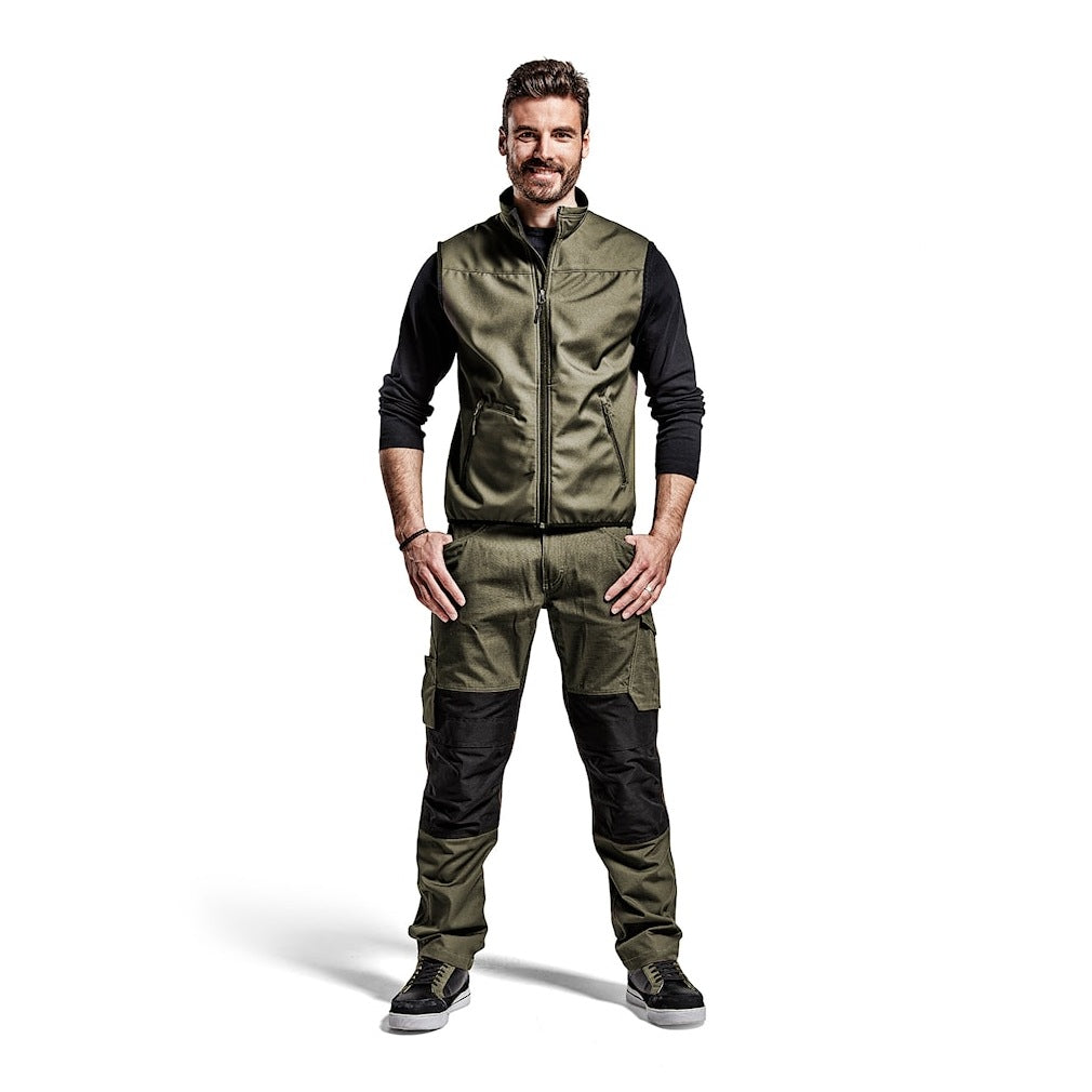 Blaklader Softshell Vest 3850 #colour_dark-olive-green-black