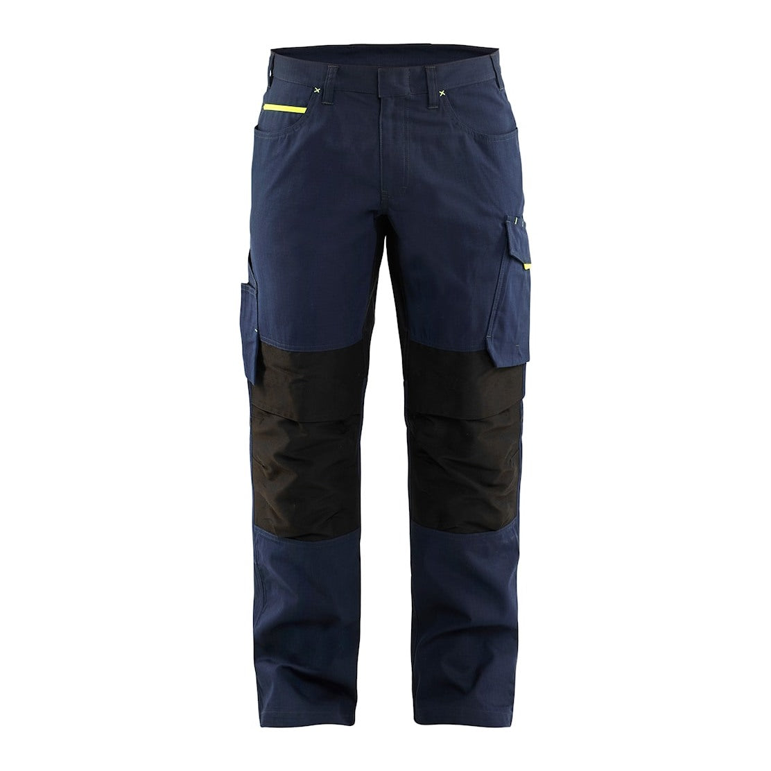 Blaklader Service Trousers with Stretch 1495 #colour_dark-navy-blue-hi-vis-yellow