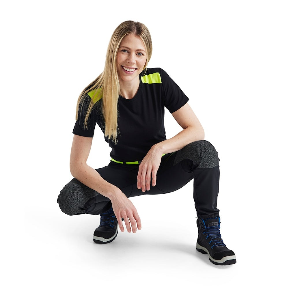 Blaklader Ladies 4-Way Stretch Service Trousers 7122 #colour_black-hi-vis-yellow