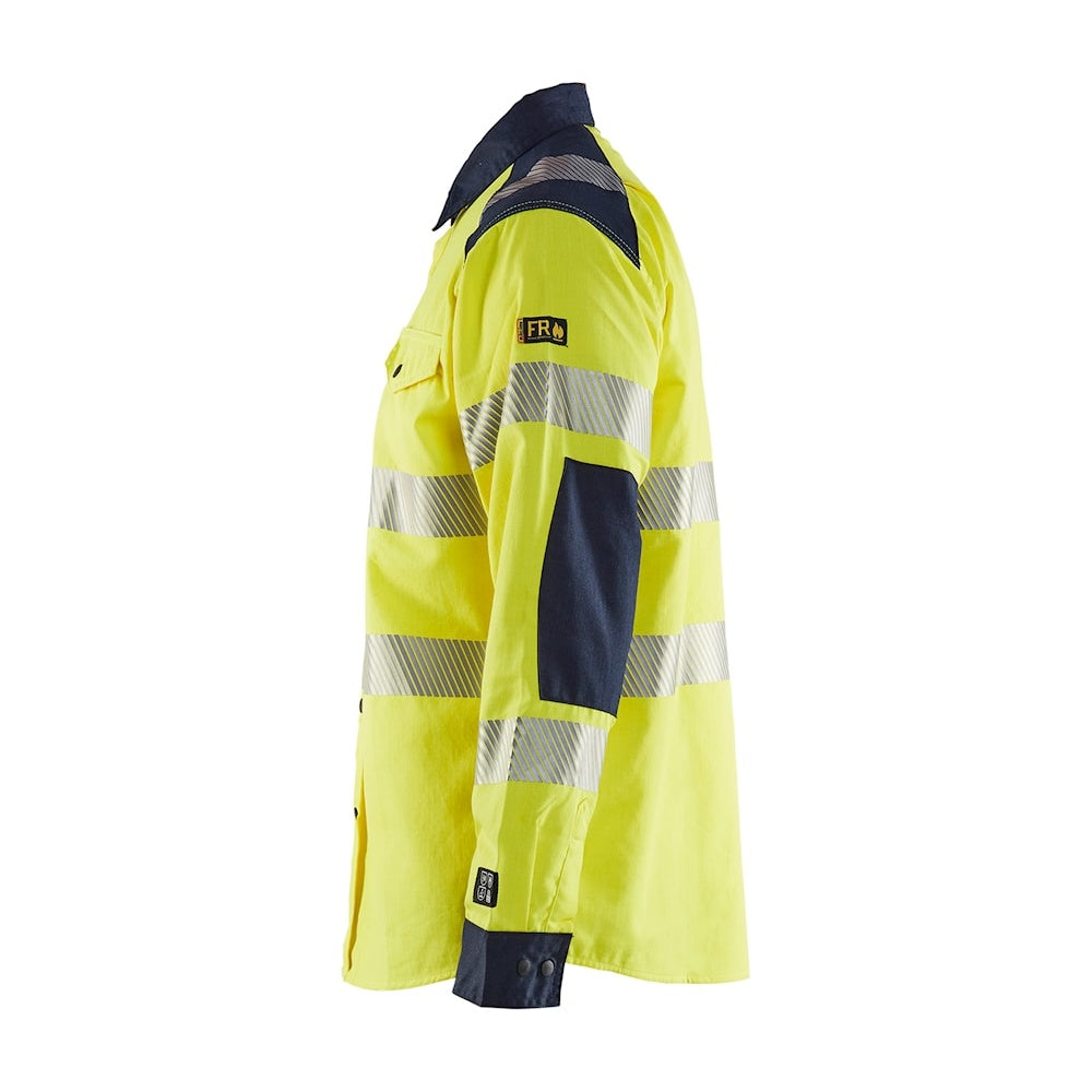 Blaklader Multinorm Shirt 3239 #colour_hi-vis-yellow-navy-blue