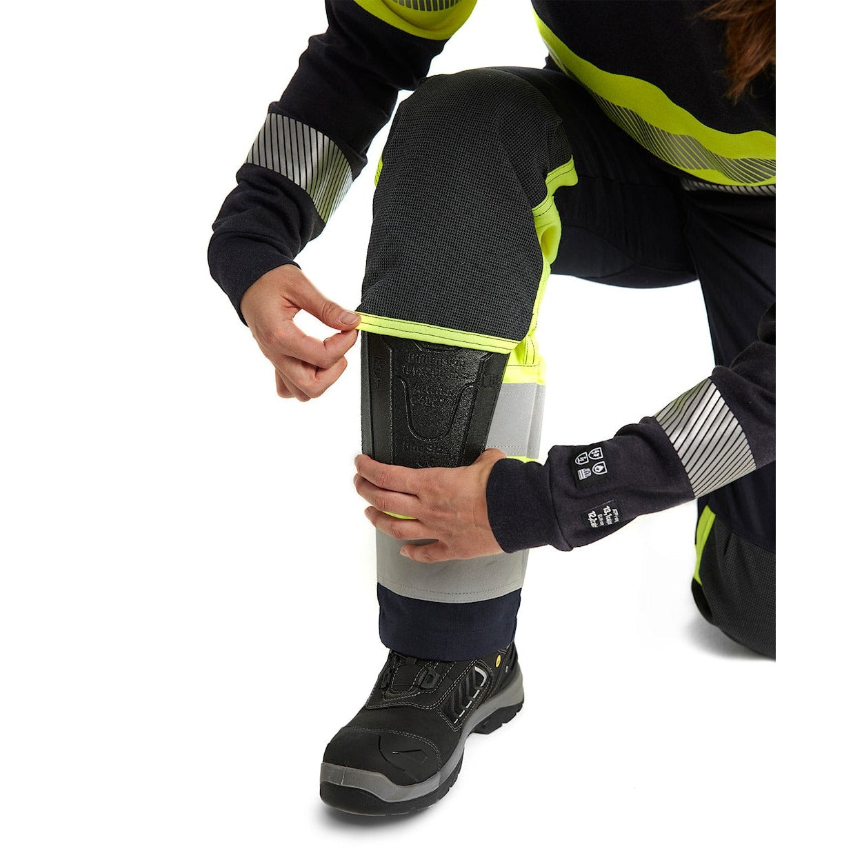 Blaklader Trousers Multinorm Inherent with Stretch Women 7187 #colour_navy-blue-hi-vis-yellow