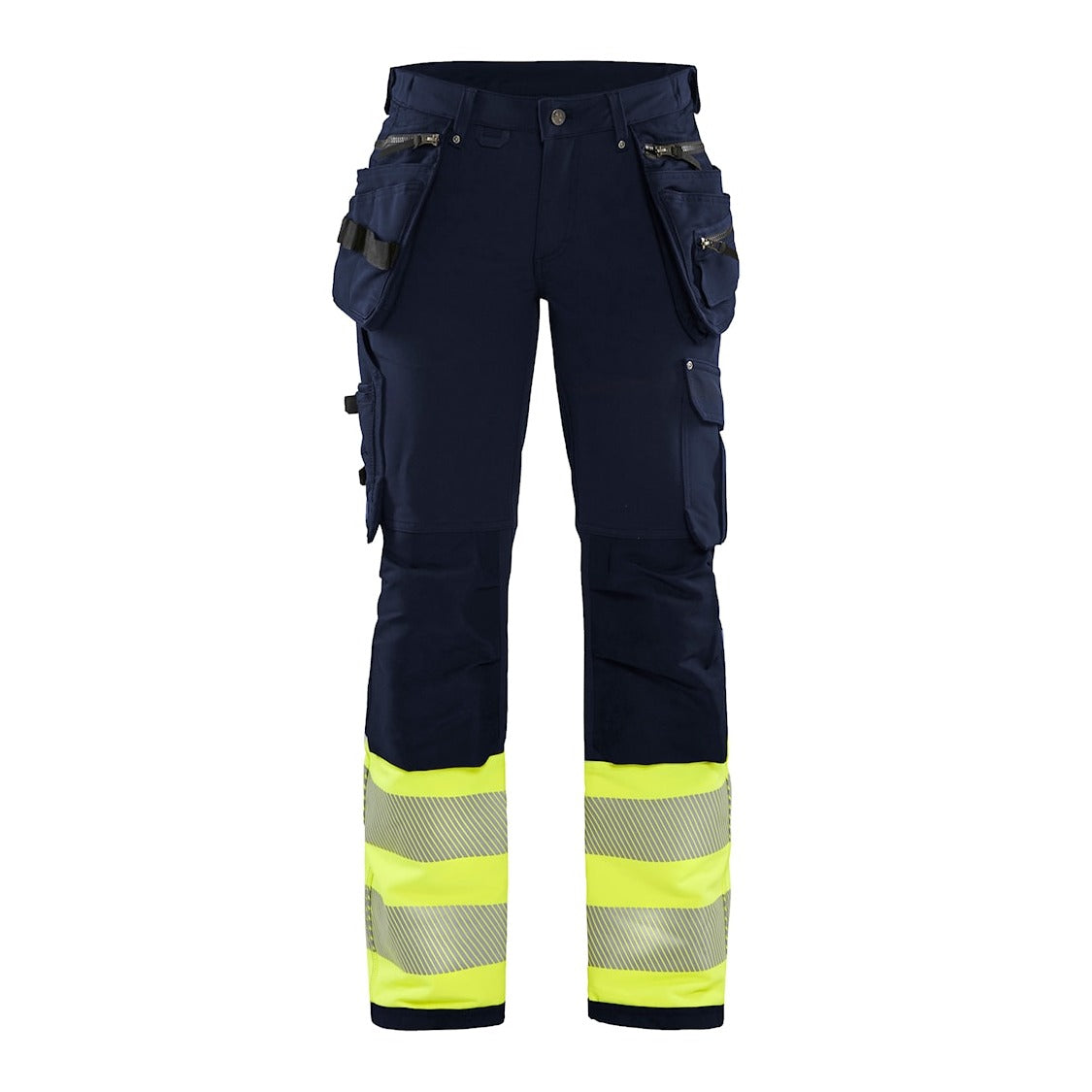 Blaklader Women's Hi-Vis 4-Way-Stretch Trousers 7193 #colour_navy-blue-hi-vis-yellow