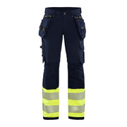Blaklader Women's Hi-Vis 4-Way-Stretch Trousers 7193 #colour_navy-blue-hi-vis-yellow