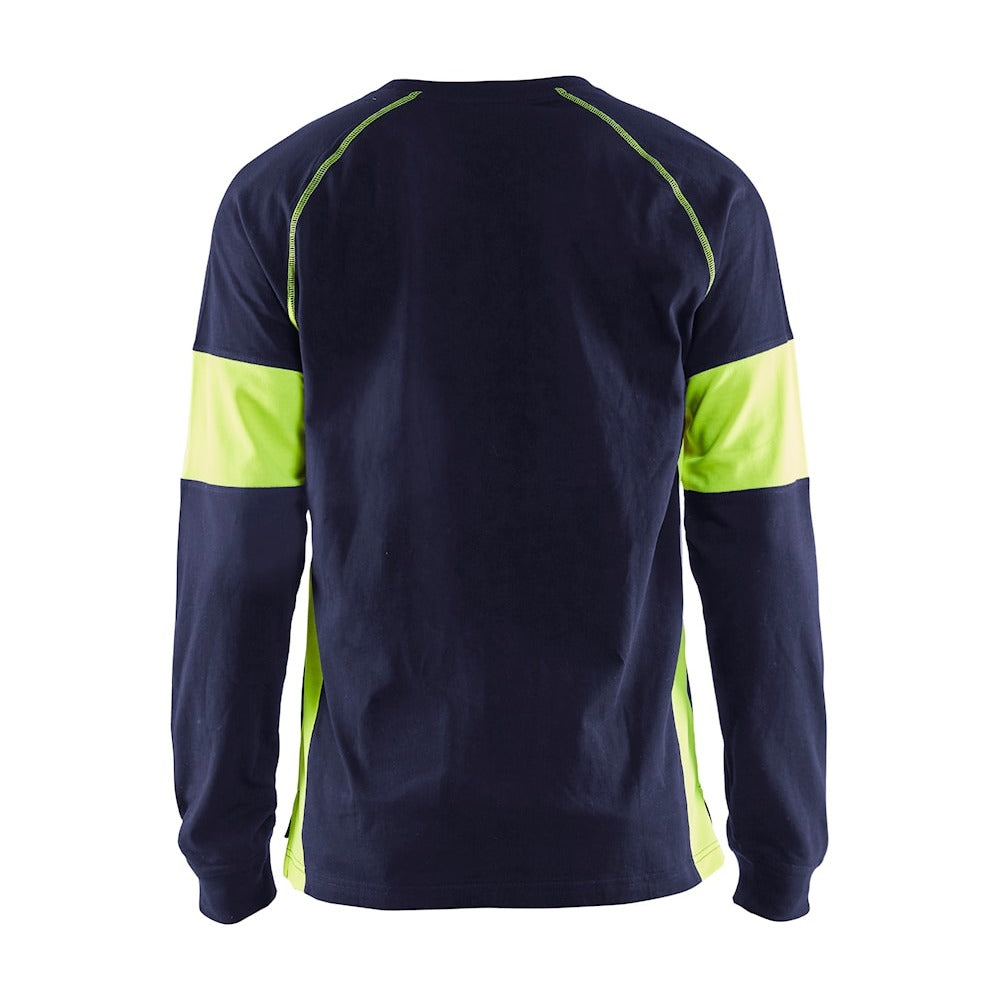 Blaklader Long Sleeved T-Shirt 3520 #colour_navy-blue-hi-vis-yellow