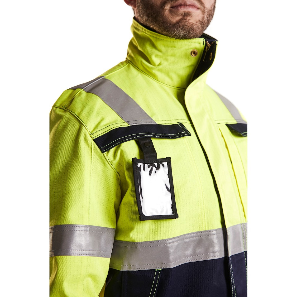 Blaklader Multinorm Jacket 4087 #colour_hi-vis-yellow-navy-blue