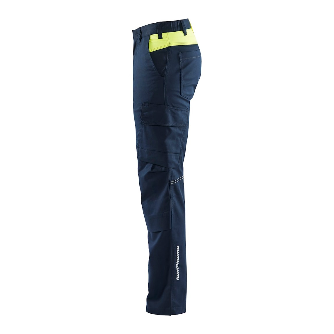Blaklader Industry Trousers Stretch with Knee Pad Pockets 1448 #colour_dark-navy-blue-hi-vis-yellow