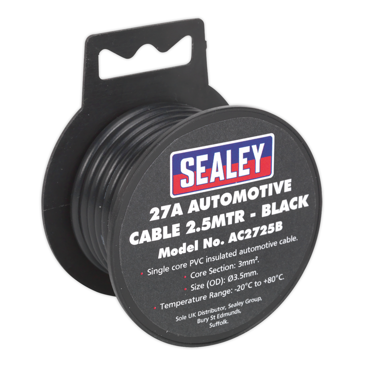 Sealey Automotive Cable Thick Wall 27A 2.5m Black