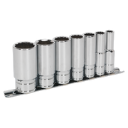 Sealey Socket Set 7pc 3/8"Sq Drive Deep Whitworth