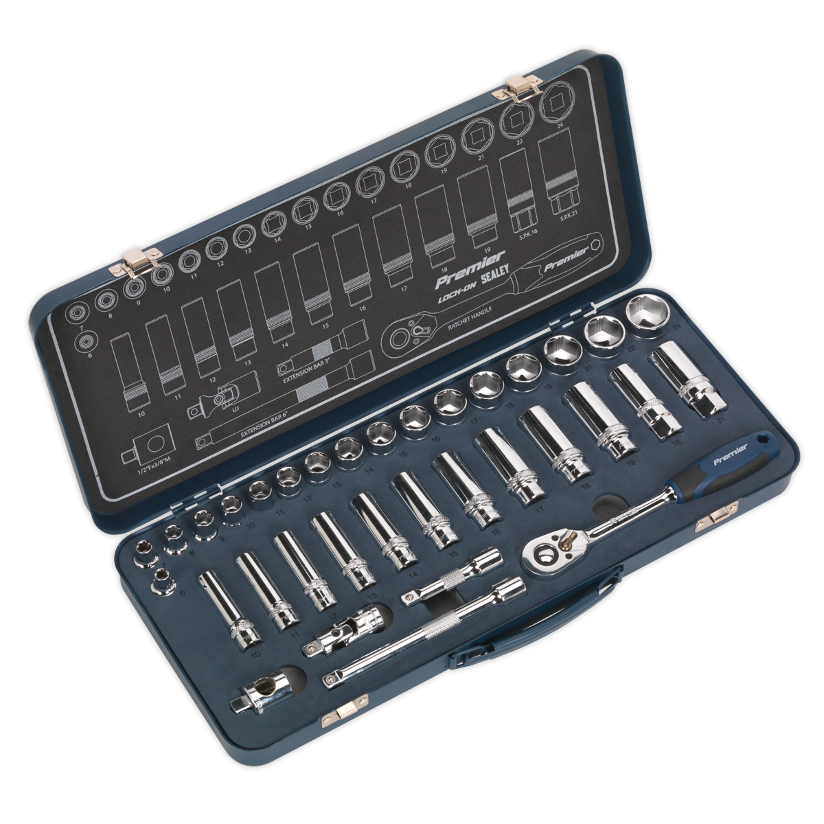 Sealey Socket Set 34pc 3/8"Sq Drive Lock-On 6pt Metric