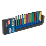 Sealey Multi-Coloured Socket Set 12pc 1/4"Sq Drive Deep WallDrive® Metric