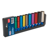 Sealey Multi-Coloured Socket Set 10pc 3/8"Sq Drive 6pt Deep WallDrive® Metric