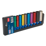 Sealey Multi-Coloured Socket Set 10pc 3/8"Sq Drive 6pt Deep WallDrive® Metric
