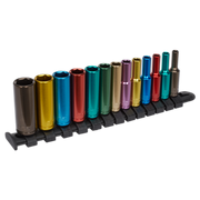 Sealey Multi-Coloured Socket Set 13pc 1/4"Sq Drive 6pt Deep WallDrive® Metric