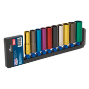 Sealey Multi-Coloured Socket Set 10pc 1/2"Sq Drive 6pt Deep WallDrive® Metric
