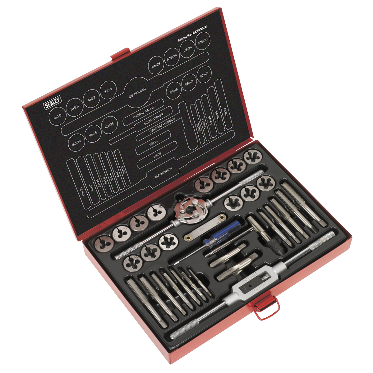 Sealey Tap & Die Set 33pc Split Dies Metric/UNF/BSP
