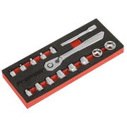 Sealey Low Profile Socket Set 15pc 1/4"Sq Drive Metric - Platinum Series